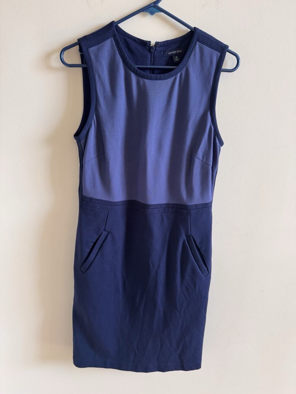 Lands' End Womens 10 Ponte Blue Colorblock Sheath Dress Sleeveless Stretch